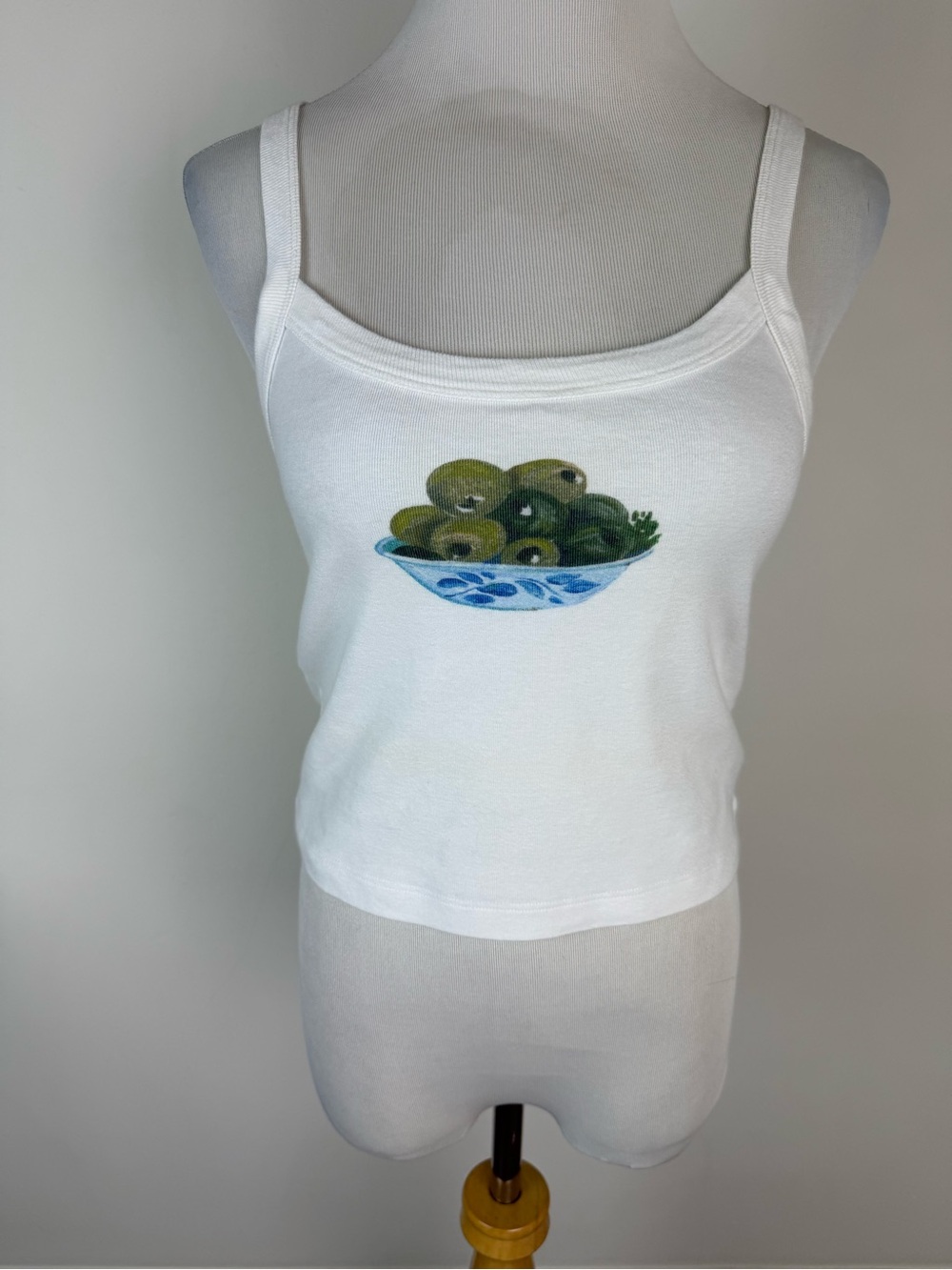 Lisa Says Gah Olive Bowl Graphic Tank Top Medium White Cotton Baby Tee Summer - Picture 7 of 10